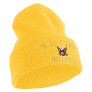 US Navy Retired Military Embroidered 12 inch Cuffed Knit Long Beanie - Gold OSFM
