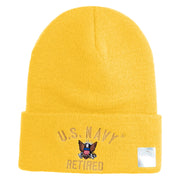 US Navy Retired Military Embroidered 12 inch Cuffed Knit Long Beanie - Gold OSFM