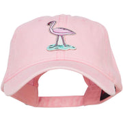 Flamingo Bird Patched Washed Cotton Twill Cap