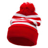 Striped Pom Pom Cuff Long Beanie