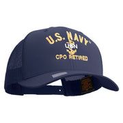 Licensed US Navy USN CPO Retired Embroidered Retro Trucker Cap - Navy OSFM