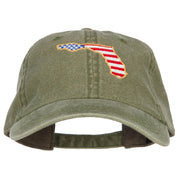 USA Flag Florida Map Embroidered Washed Buckle Cap