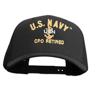 Licensed US Navy USN CPO Retired Embroidered Retro Trucker Cap - Black OSFM