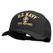 Licensed US Navy USN CPO Retired Embroidered Retro Trucker Cap - Black OSFM