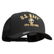 Licensed US Navy USN CPO Retired Embroidered Retro Trucker Cap - Black OSFM