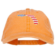 USA Flag Florida Map Embroidered Washed Buckle Cap