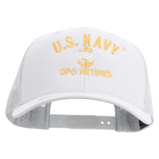 Licensed US Navy USN CPO Retired Embroidered Retro Trucker Cap - White OSFM