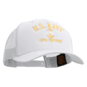 Licensed US Navy USN CPO Retired Embroidered Retro Trucker Cap - White OSFM