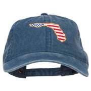 USA Flag Florida Map Embroidered Washed Buckle Cap