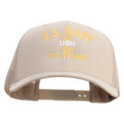 Licensed US Navy USN CPO Retired Embroidered Retro Trucker Cap - Khaki OSFM