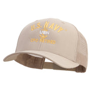 Licensed US Navy USN CPO Retired Embroidered Retro Trucker Cap - Khaki OSFM