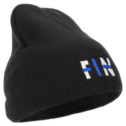 Finland Country Three-Letter FIN Flag Embroidered 8 Inch Knitted Short Beanie