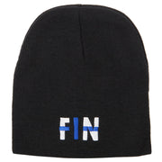 Finland Country Three-Letter FIN Flag Embroidered 8 Inch Knitted Short Beanie