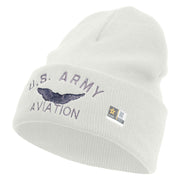 Licensed US Army Aviation Embroidered 12 Inch Long Knitted Beanie - White OSFM