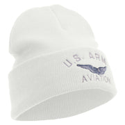 Licensed US Army Aviation Embroidered 12 Inch Long Knitted Beanie - White OSFM