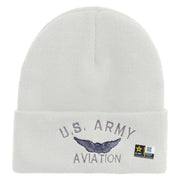 Licensed US Army Aviation Embroidered 12 Inch Long Knitted Beanie - White OSFM