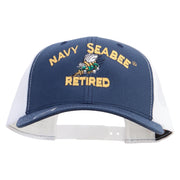 Licensed US Navy Seabee Retired Embroidered Contrast Trucker Cap - Navy-White OSFM