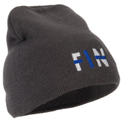 Finland Country Three-Letter FIN Flag Embroidered 8 Inch Knitted Short Beanie