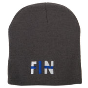 Finland Country Three-Letter FIN Flag Embroidered 8 Inch Knitted Short Beanie