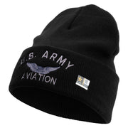 Licensed US Army Aviation Embroidered 12 Inch Long Knitted Beanie - Black OSFM
