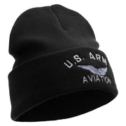 Licensed US Army Aviation Embroidered 12 Inch Long Knitted Beanie - Black OSFM