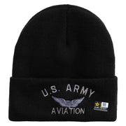 Licensed US Army Aviation Embroidered 12 Inch Long Knitted Beanie - Black OSFM