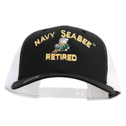 Licensed US Navy Seabee Retired Embroidered Contrast Trucker Cap - Black-White OSFM