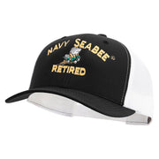 Licensed US Navy Seabee Retired Embroidered Contrast Trucker Cap - Black-White OSFM