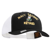 Licensed US Navy Seabee Retired Embroidered Contrast Trucker Cap - Black-White OSFM