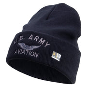 Licensed US Army Aviation Embroidered 12 Inch Long Knitted Beanie - Navy OSFM