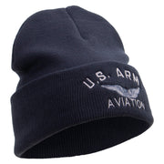 Licensed US Army Aviation Embroidered 12 Inch Long Knitted Beanie - Navy OSFM