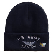 Licensed US Army Aviation Embroidered 12 Inch Long Knitted Beanie - Navy OSFM