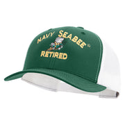 Licensed US Navy Seabee Retired Embroidered Contrast Trucker Cap - Evergreen-White OSFM