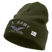 Licensed US Army Aviation Embroidered 12 Inch Long Knitted Beanie - Olive OSFM