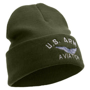 Licensed US Army Aviation Embroidered 12 Inch Long Knitted Beanie - Olive OSFM