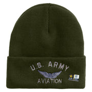 Licensed US Army Aviation Embroidered 12 Inch Long Knitted Beanie - Olive OSFM