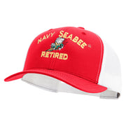 Licensed US Navy Seabee Retired Embroidered Contrast Trucker Cap - Red-White OSFM