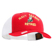 Licensed US Navy Seabee Retired Embroidered Contrast Trucker Cap - Red-White OSFM