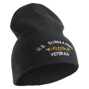 Golden Dolphin US Submarine Veteran Symbol Embroidered Heavyweight Classic Knit Short Beanie - Dk-Grey OSFM