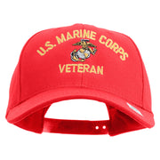 US Marine Corps Veteran Design Embroidered 6 Panel Structured Cotton Twill Cap Made in USA - Red OSFM