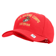 US Marine Corps Veteran Design Embroidered 6 Panel Structured Cotton Twill Cap Made in USA - Red OSFM