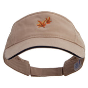 Canada Fall Maple Leaves Embroidered Prostyle Cotton Twill Washed Visor - Khaki-Navy OSFM