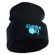 Game On Embroidered 12" Cuffed Knit Long Beanie - Black OSFM