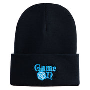 Game On Embroidered 12" Cuffed Knit Long Beanie - Black OSFM