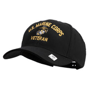 US Marine Corps Veteran Design Embroidered 6 Panel Structured Cotton Twill Cap Made in USA - Black OSFM