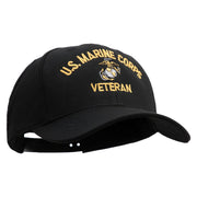 US Marine Corps Veteran Design Embroidered 6 Panel Structured Cotton Twill Cap Made in USA - Black OSFM