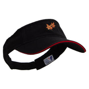 Canada Fall Maple Leaves Embroidered Prostyle Cotton Twill Washed Visor - Navy-Maroon OSFM