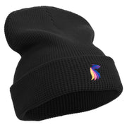 Rainbow Fish Logo Embroidered Waffle Knit Cuff Beanie - Black OSFM