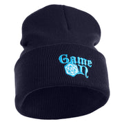 Game On Embroidered 12" Cuffed Knit Long Beanie - Navy OSFM