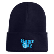 Game On Embroidered 12" Cuffed Knit Long Beanie - Navy OSFM